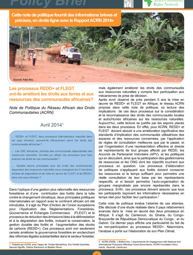 Les processus REDD+ et FLEGTont-ils amélioré les droits aux terres et auxressources des communautés africaines?