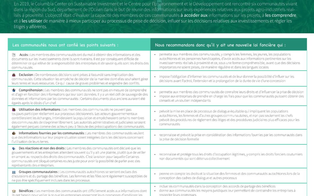 Note d’information pour les communautés